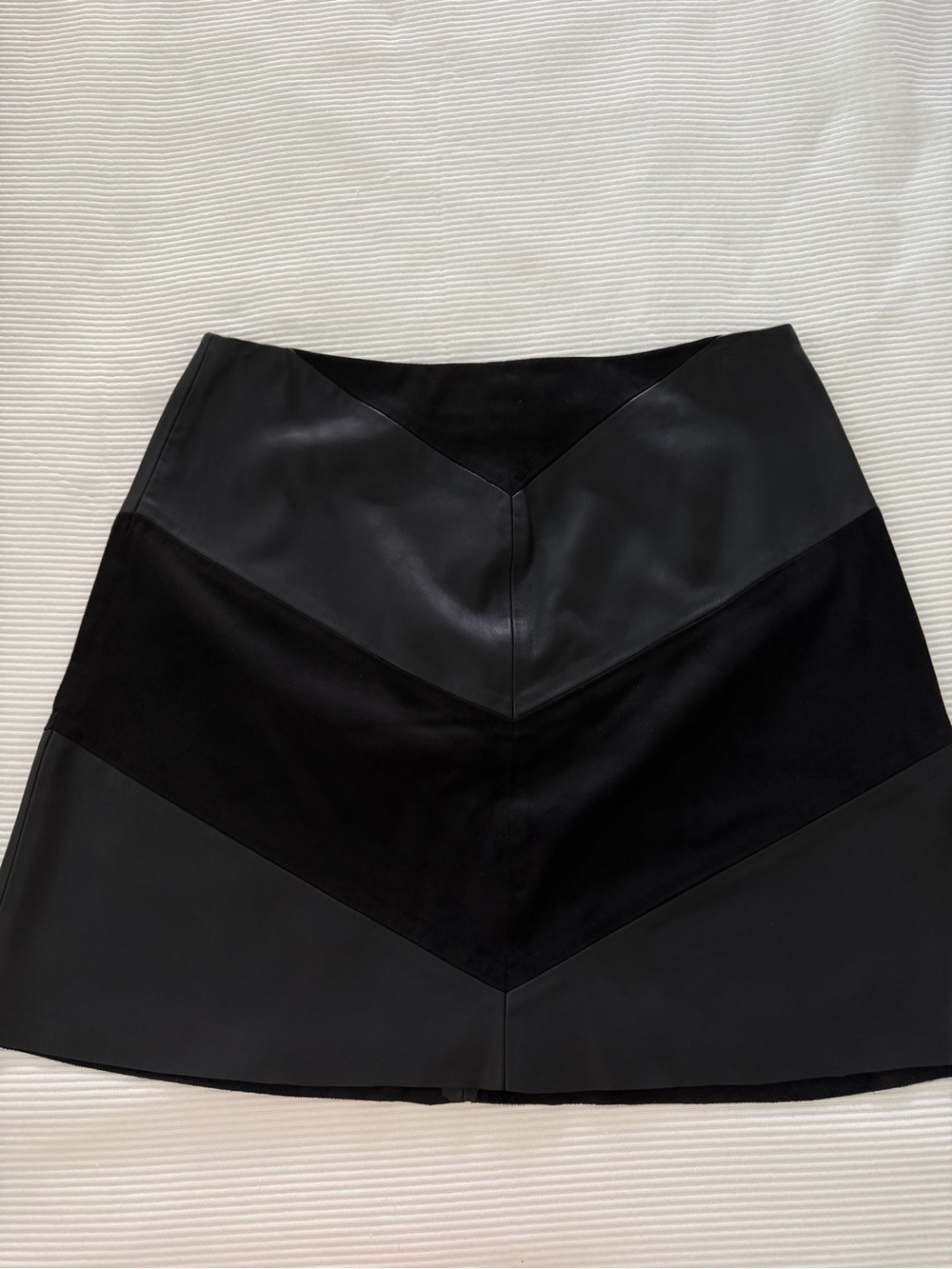Zara Black Chevron leather and suede Paneled Skirt